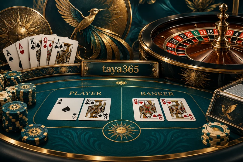 taya365 — orihinal na live casino game concept art sa deep teal and warm champagne