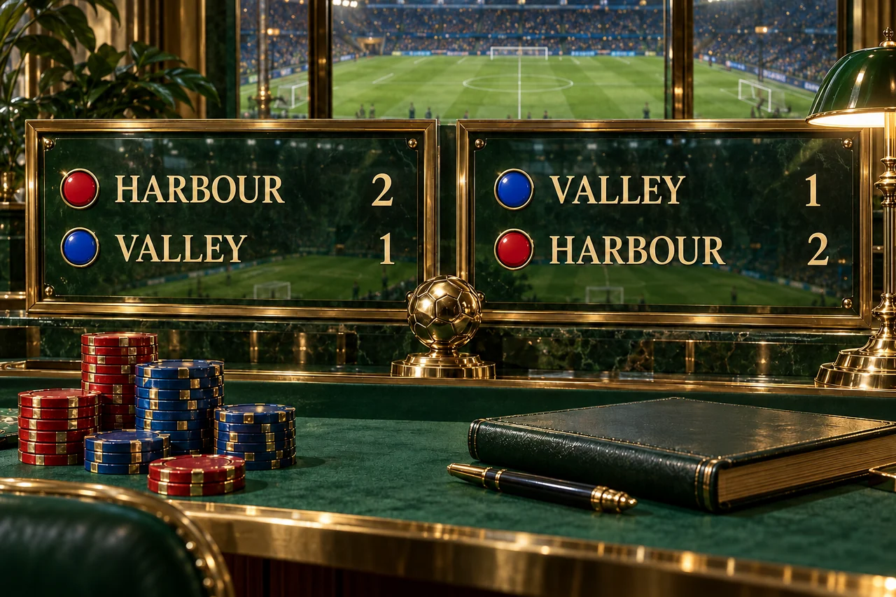 Two ornate sportsbook boards both give Harbour two and Valley one, while listing their team rows in opposite orders.